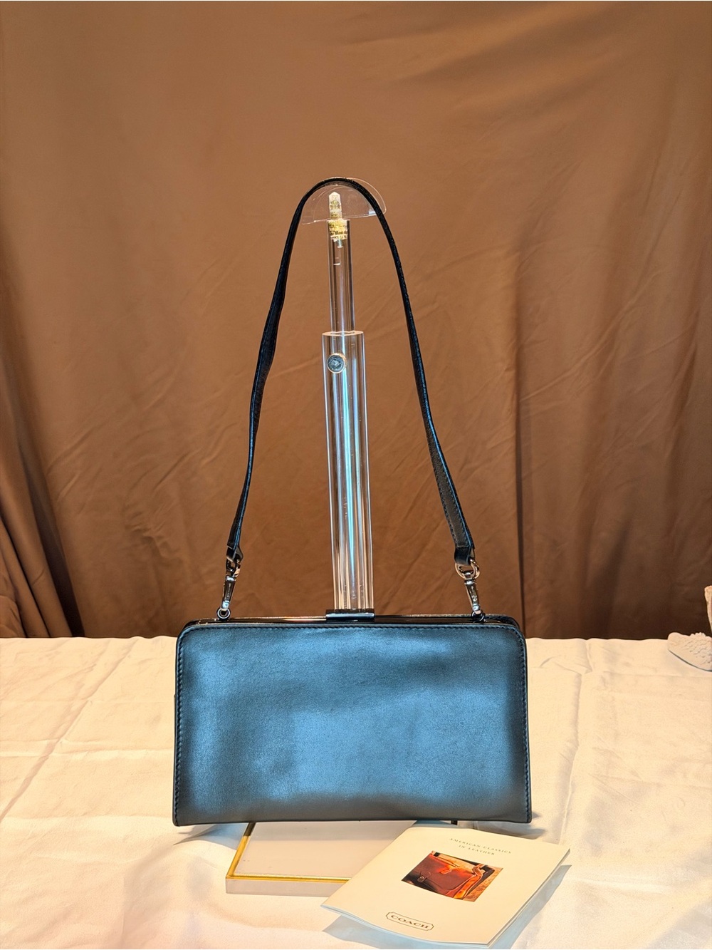 RARE Vintage Coach Pearlized Nappa Leather Framed Bag Handcrafted in Italy 1999